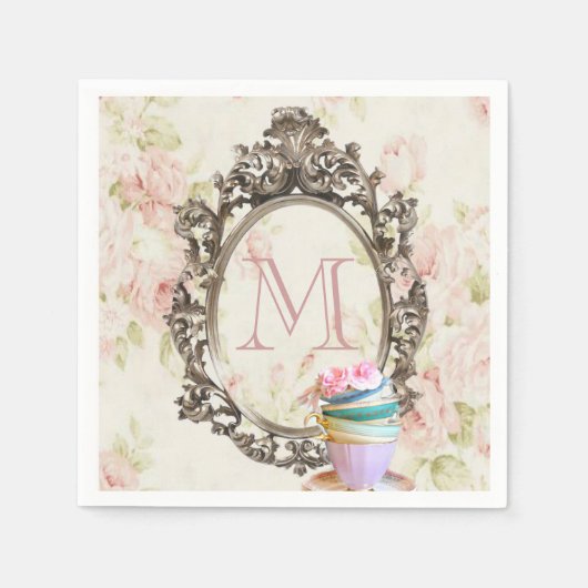Modern Elegant Girly Bloemen  Party Monogram Servetten (Voorkant)