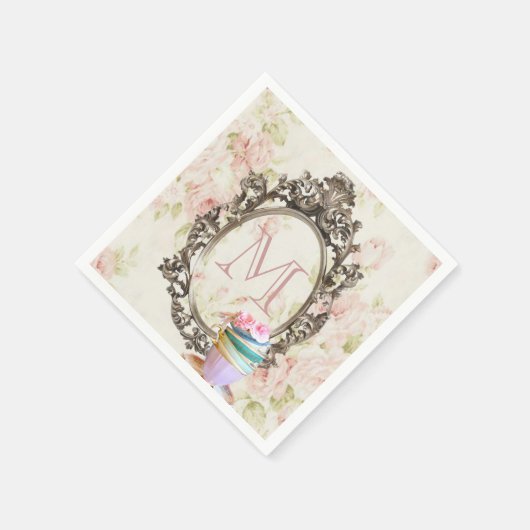 Modern Elegant Girly Bloemen Party Monogram Servetten (Hoek)
