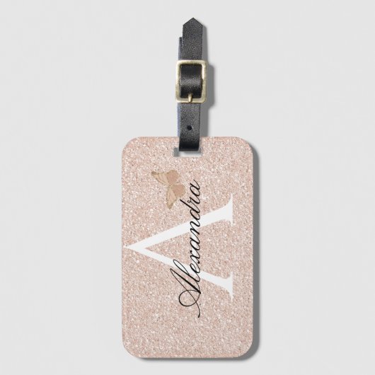 Modern Elegant Girly Blush roze Travel Monogram Bagagelabel (Voorkant (verticaal))