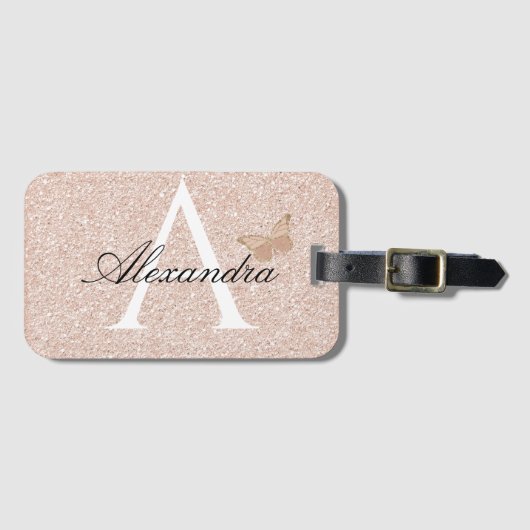 Modern Elegant Girly Blush roze Travel Monogram Bagagelabel (Voorkant (horizontaal))