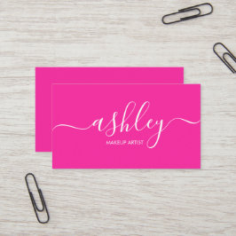 Modern Elegant Girly Calligraphy Pink Visitekaartje