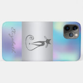 Modern Elegant Girly, Cat Blue Holographic Case-Mate iPhone Case (Achterkant (horizontaal))