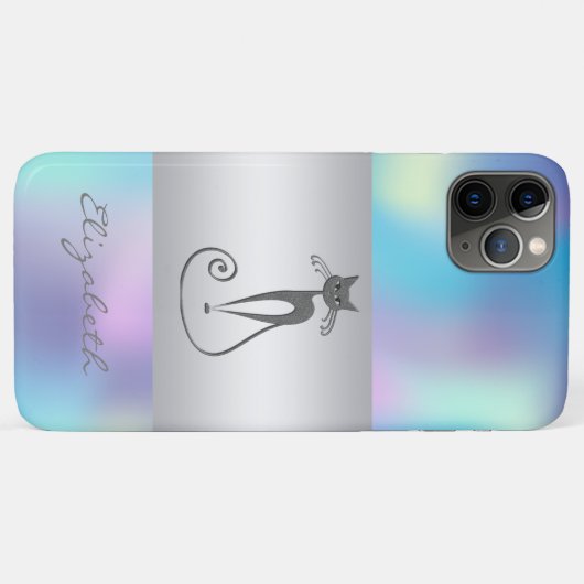 Modern Elegant Girly, Cat Blue Holographic Case-Mate iPhone Case (Achterkant (horizontaal))