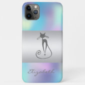 Modern Elegant Girly, Cat Blue Holographic Case-Mate iPhone Case (Achterkant)