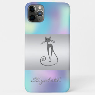 Modern Elegant Girly, Cat Blue Holographic Case-Mate iPhone Case