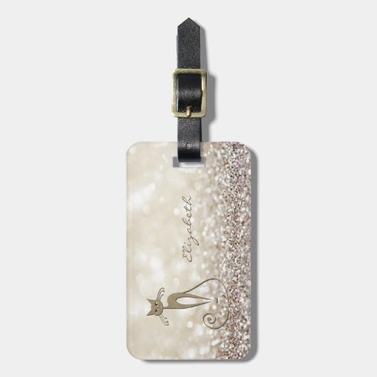 Modern Elegant Girly, Glittery, Bokeh, Cat Bagagelabel (Voorkant verticaal)