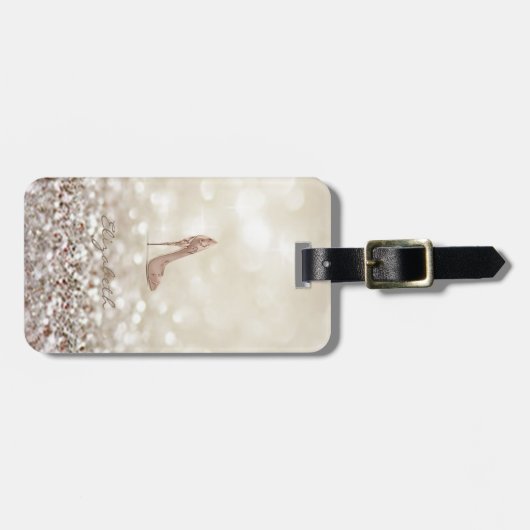 Modern Elegant Girly, Glittery, Hiel Bagagelabel (Voorkant horizontaal)
