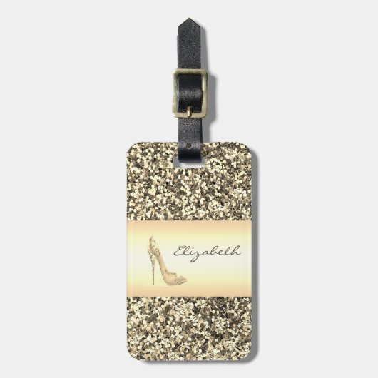 Modern Elegant Girly, Gold Glitter, Hiel Bagagelabel (Voorkant verticaal)