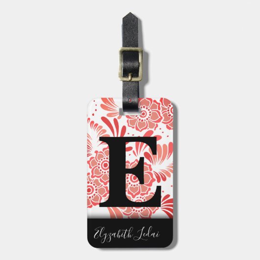 Modern Elegant Girly Pink Floral Travel Monogram Bagagelabel (Voorkant verticaal)