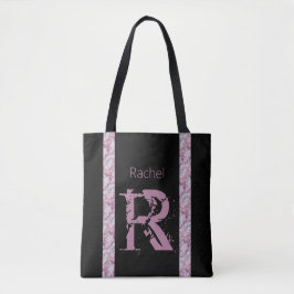 Modern Elegant Girly Preppy Zwart Roze Monogram Tote Bag