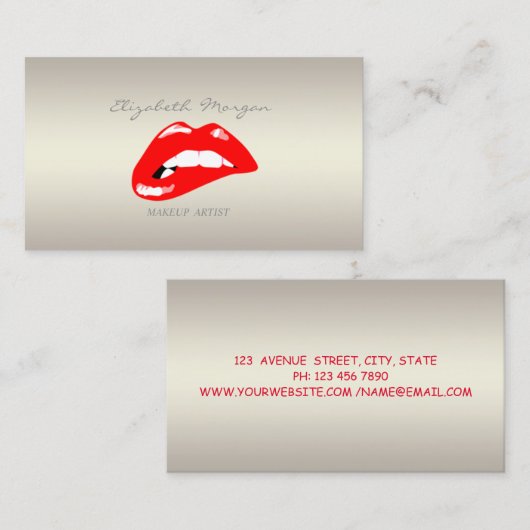Modern Elegant Girly Professional, Red Lips Visitekaartje (Voorkant / Achterkant)