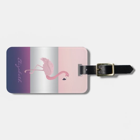 Modern Elegant Girly, Roze Flamingo Bagagelabel (Voorkant horizontaal)
