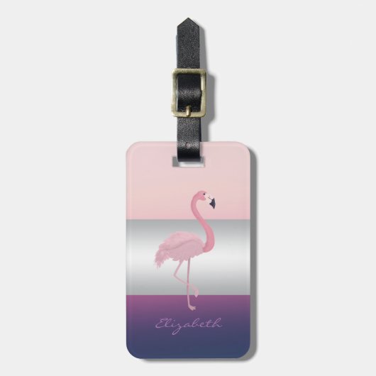 Modern Elegant Girly, Roze Flamingo Bagagelabel (Voorkant verticaal)