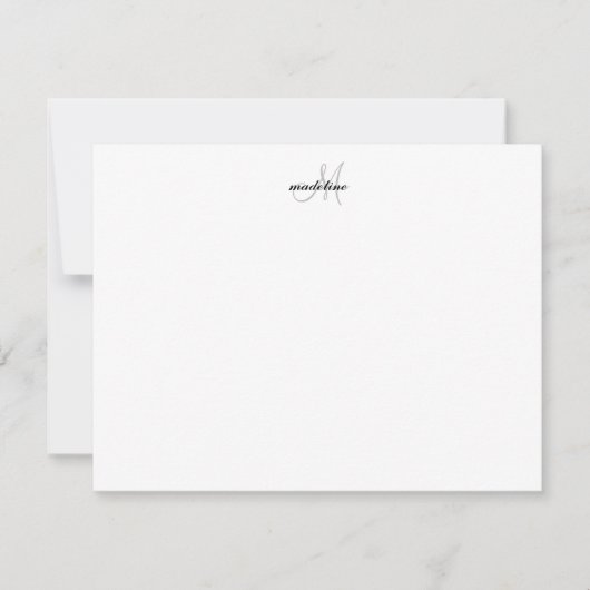 Modern Elegant Girly Script Black Gray Monogram Notitiekaartje (Voorkant)