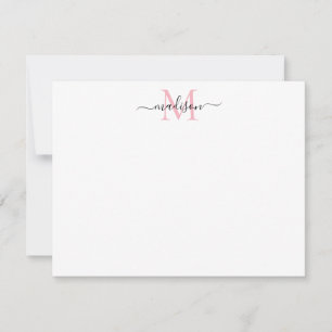 Modern elegant Girly Script Blush Pink Monogram Notitiekaartje