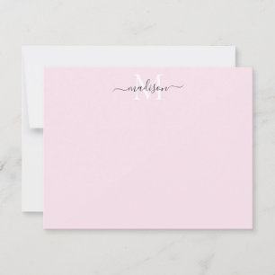 Modern Elegant Girly Script Monogram Blush Pink Notitiekaartje