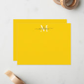 Modern Elegant Girly Script Monogram Bright Geel Notitiekaartje (Voorkant / Achterkant in situ)