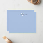 Modern Elegant Girly Script Monogram Dusty Blue Notitiekaartje (Voorkant / Achterkant in situ)