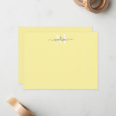 Modern Elegant Girly Script Monogram Lemon Yellow Notitiekaartje (Voorkant / Achterkant in situ)