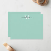 Modern Elegant Girly Script Monogram Mint Green Notitiekaartje (Voorkant / Achterkant in situ)