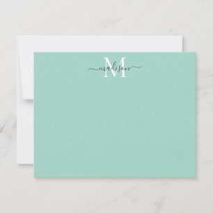 Modern Elegant Girly Script Monogram Mint Green Notitiekaartje