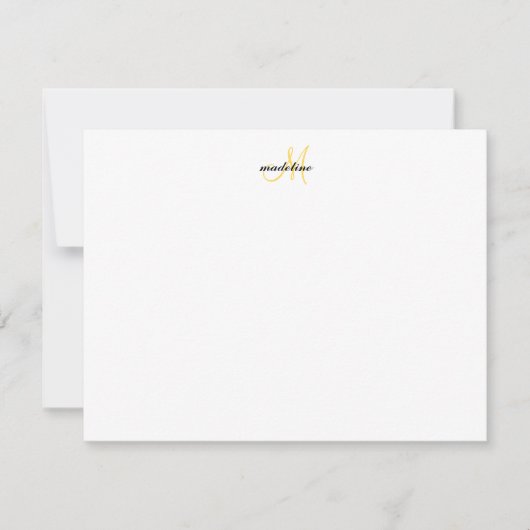 Modern Elegant Girly Script Mustard Monogram Notitiekaartje (Voorkant)