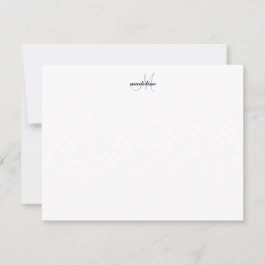 Modern Elegant Girly Script Paars Monogram Notitiekaartje (Voorkant)