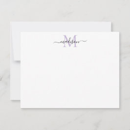 Modern Elegant Girly Script Paars Violet Monogram Notitiekaartje