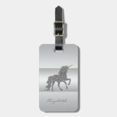 Modern Elegant Girly, Silver Glitter Unicorn Bagagelabel (Voorkant verticaal)