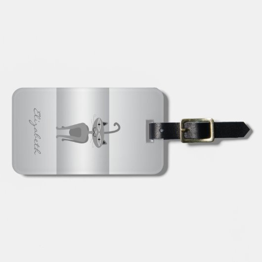 Modern Elegant Girly, Silver Whimsical Bagagelabel (Voorkant horizontaal)