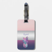 Modern Elegant Girly Stripe, ananas Bagagelabel (Achterkant verticaal)