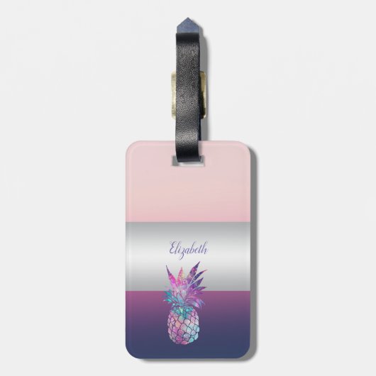 Modern Elegant Girly Stripe, ananas Bagagelabel (Achterkant verticaal)