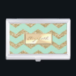 Modern Elegant Girly, striped Glittery Faux Gold Visitekaarthouder<br><div class="desc">Elegant glamoureus glittery background. Een elegant en gesofisticeerd ontwerp. Het perfecte coole cadeauidee voor haar bij elke gelegenheid.</div>