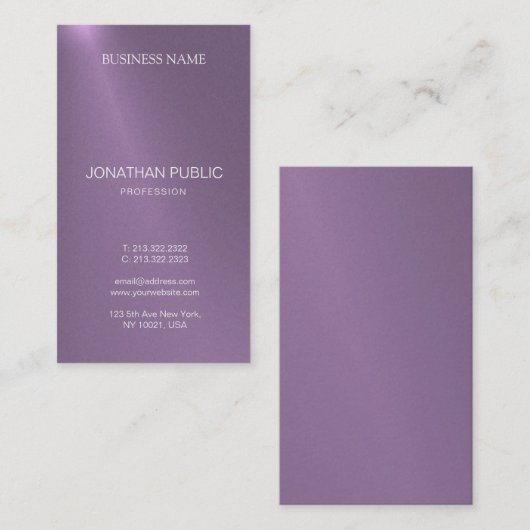 Modern Elegant Glamour Design Paarse Plain Luxury Visitekaartje (Voorkant / Achterkant)