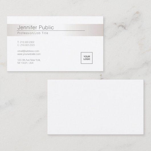 Modern Elegant Glamoureuze Faux Silver Trendy Logo Visitekaartje (Voorkant / Achterkant)