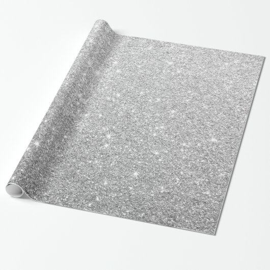 Modern Elegant Glanzend Metallic Zilver Glitter Gr Cadeaupapier (Uitgerold)