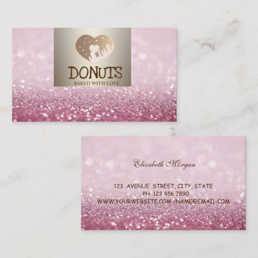 Modern Elegant, Glitter Bokeh, Donuts, Bakery Visitekaartje (Voorkant / Achterkant)