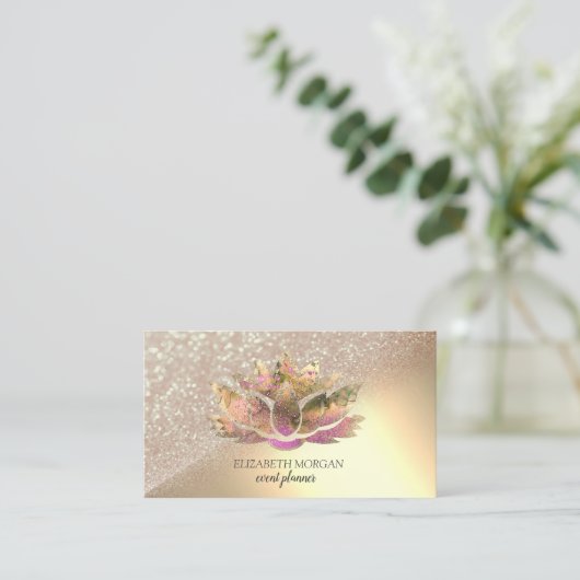 Modern Elegant Glitter Bokeh Ombre Chic Lotus Visitekaartje (Staand voorkant)