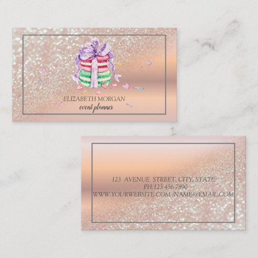 Modern Elegant Glitter Bokeh Ombre, Lijst Macarons Visitekaartje (Voorkant / Achterkant)