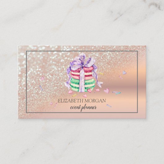 Modern Elegant Glitter Bokeh Ombre, Lijst Macarons Visitekaartje (Voorkant)