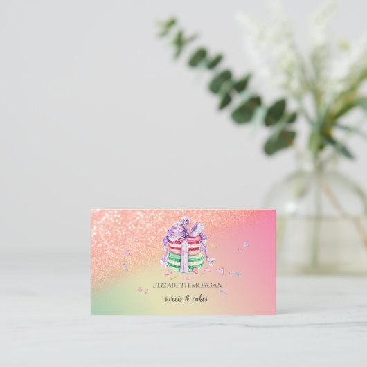 Modern Elegant Glitter Bokeh Ombre Macarons Visitekaartje (Staand voorkant)