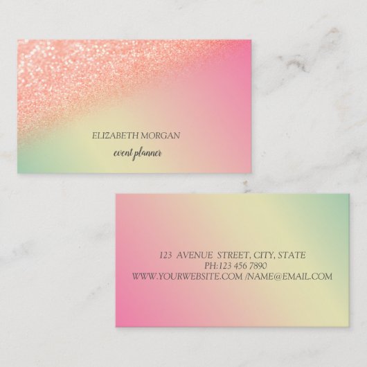 Modern Elegant Glitter Bokeh Ombre Visitekaartje (Voorkant / Achterkant)