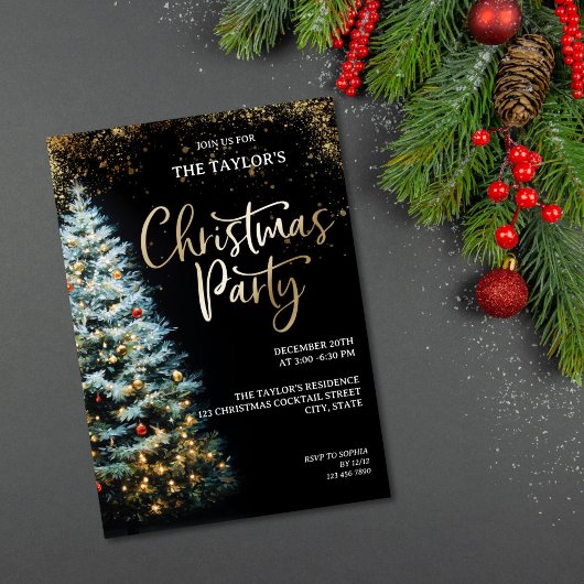 Modern Elegant Glitter Christmas Tree Party Kaart