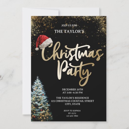 Modern Elegant Glitter Christmas Tree Party Kaart (Voorkant)