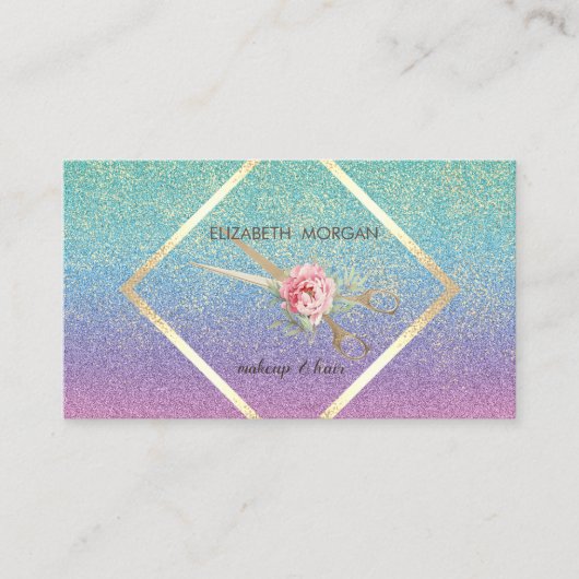 Modern Elegant,Glitter,Frame,Confetti, Schaar Visitekaartje (Voorkant)