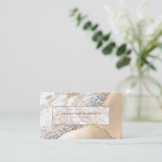 Modern elegant Glitter Gold Marble Interior-ontwer Visitekaartje (Staand voorkant)