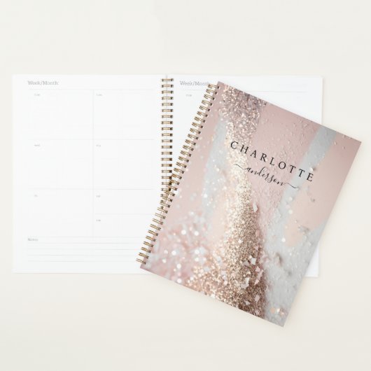 Modern, elegant, glitter, goud-zilver-blos planner (Display)