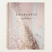 Modern, elegant, glitter, goud-zilver-blos planner (Voorkant)