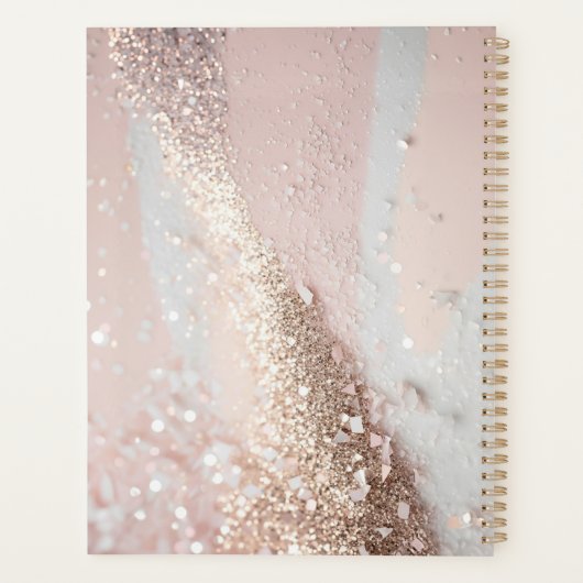 Modern, elegant, glitter, goud-zilver-blos planner (Achterkant)