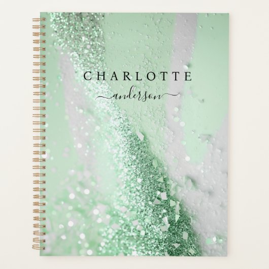 Modern, elegant, glitter, groen-zilver planner (Voorkant)